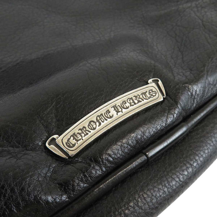 CHROME HEARTS 
JJ DEAN SMALL Dagger Zip Cross Ball Sterling Silver 
Leather Riders Handbag
