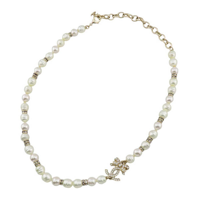 CHANEL 
B23S Logo COCO CC Light Gold Color Metal 
Coco Mark Costume Pearl Necklace