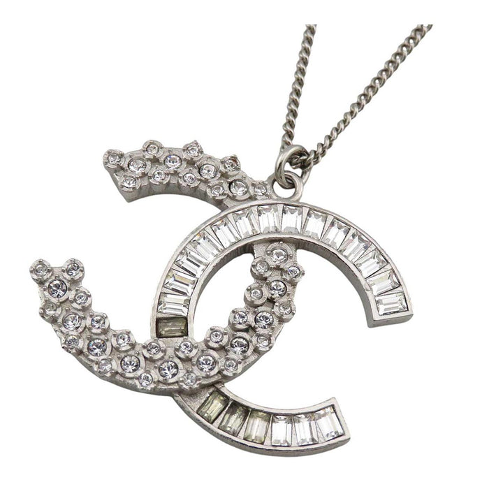 CHANEL 
B18P COCO CC Rhinestone Silver Color Metal 
Coco Mark Baguette Strass Necklace