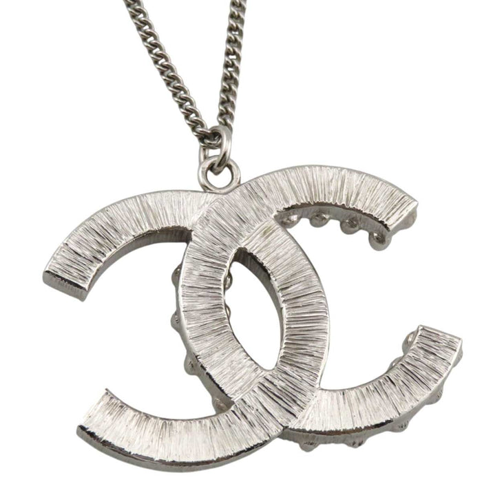 CHANEL 
B18P COCO CC Rhinestone Silver Color Metal 
Coco Mark Baguette Strass Necklace