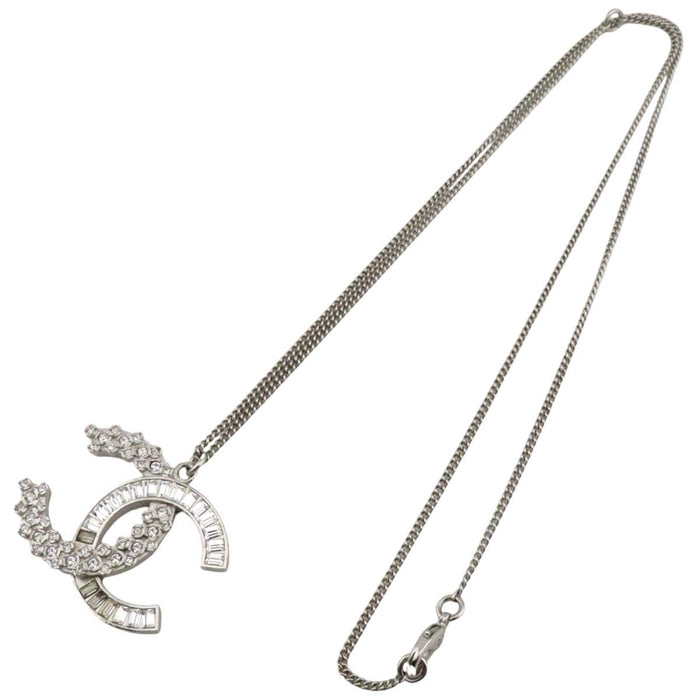 CHANEL 
B18P COCO CC Rhinestone Silver Color Metal 
Coco Mark Baguette Strass Necklace