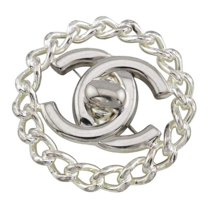 CHANEL 
97A Logo COCO CC Silver Color Metal 
Coco Mark Chain Motif Round Brooch