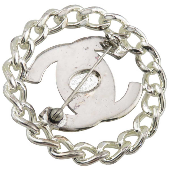 CHANEL 
97A Logo COCO CC Silver Color Metal 
Coco Mark Chain Motif Round Brooch