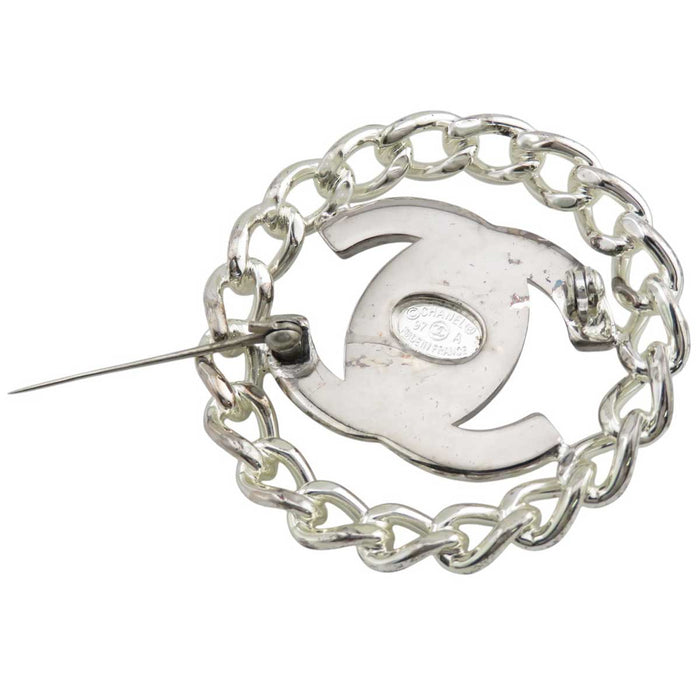 CHANEL 
97A Logo COCO CC Silver Color Metal 
Coco Mark Chain Motif Round Brooch