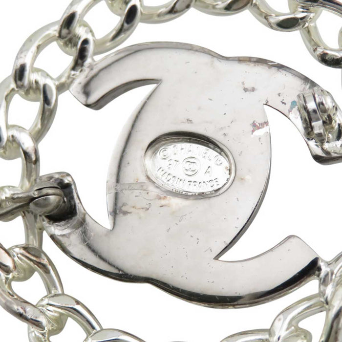 CHANEL 
97A Logo COCO CC Silver Color Metal 
Coco Mark Chain Motif Round Brooch
