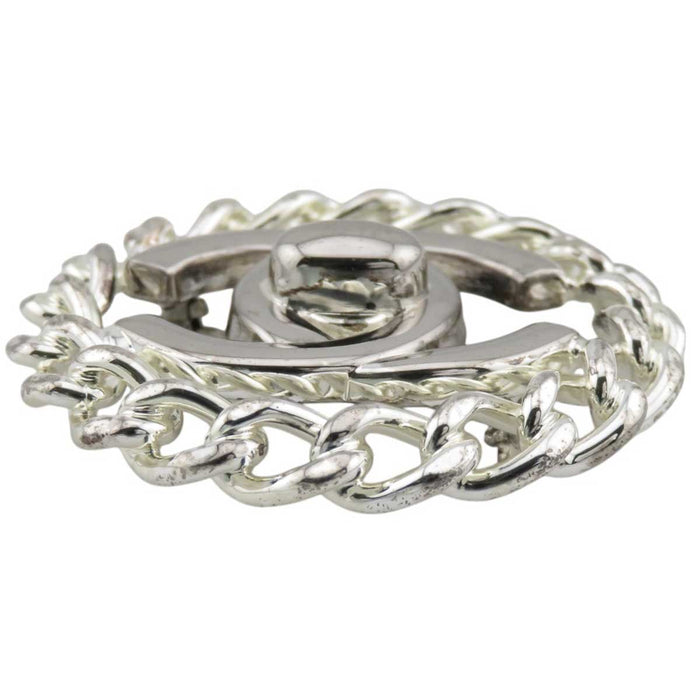 CHANEL 
97A Logo COCO CC Silver Color Metal 
Coco Mark Chain Motif Round Brooch