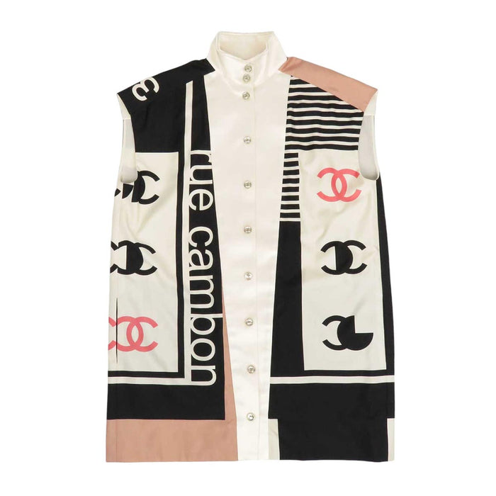 CHANEL 
COCO Coco Button rue cambon 31 High Neck 
Coco Mark Silk Sleeveless Long Shirt