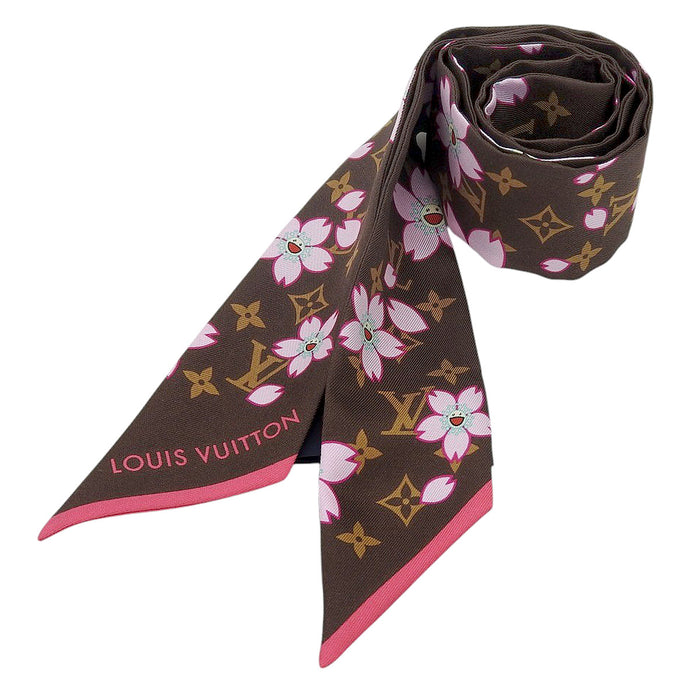 LOUIS VUITTON 
× Takashi Murakami Collection Monogram Silk Logo 
LV × TM Band BB Cherry Blossom Scarf