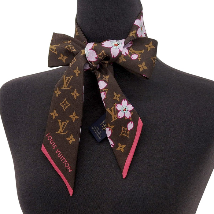 LOUIS VUITTON 
× Takashi Murakami Collection Monogram Silk Logo 
LV × TM Band BB Cherry Blossom Scarf