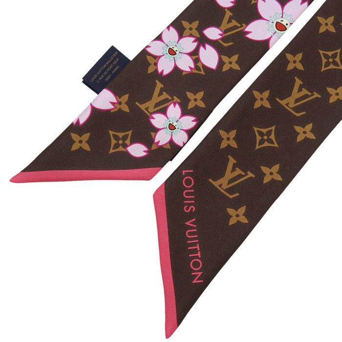 LOUIS VUITTON 
× Takashi Murakami Collection Monogram Silk Logo 
LV × TM Band BB Cherry Blossom Scarf