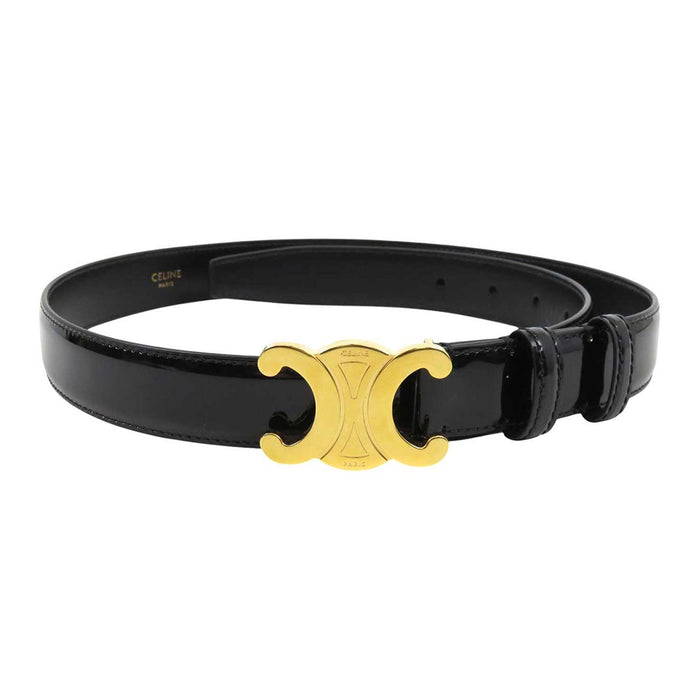 CELINE 
パテントレザー ゴールドカラーメタル 
ミディアム トリオンフ ベルト