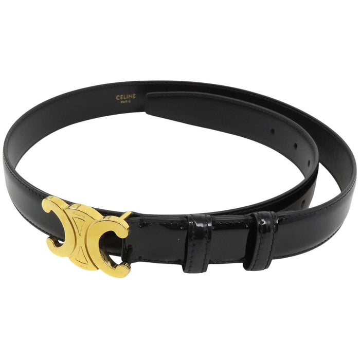 CELINE 
パテントレザー ゴールドカラーメタル 
ミディアム トリオンフ ベルト