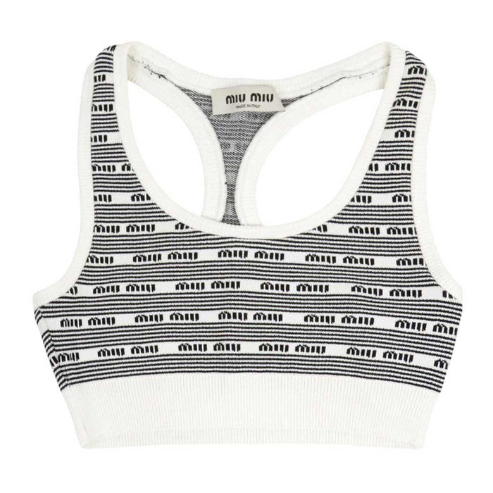 MIUMIU 
Stripe Rayon Tank Top Summer Knit 
Viscose Logo Tops