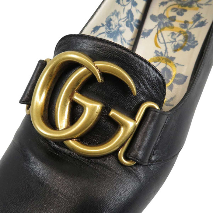 GUCCI 
ダブルG ロゴ 花柄 レザー ゴールドカラーメタル 
GGマーモント チャンキーヒール パンプス
