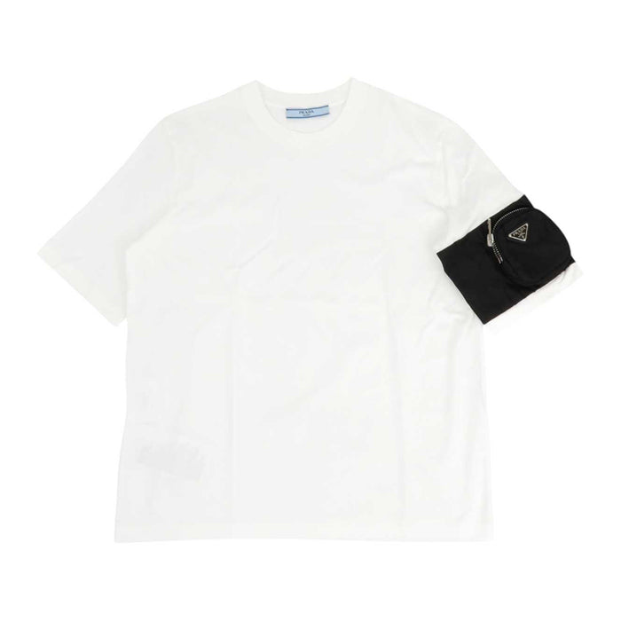 PRADA 
コットン リサイクルナイロン 
トライアングル ロゴ ポーチ 切替 Tシャツ