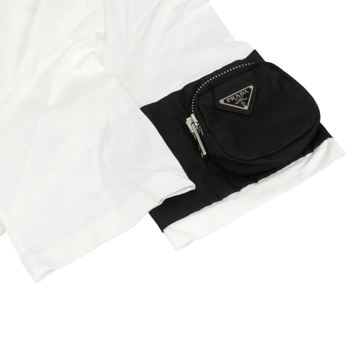 PRADA 
コットン リサイクルナイロン 
トライアングル ロゴ ポーチ 切替 Tシャツ