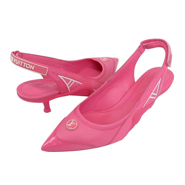 LOUIS VUITTON 
LV cerchio logo pelle verniciata tessuto anno 2022 
Arclight linea sling back pumps