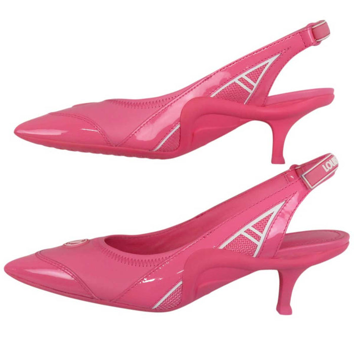 LOUIS VUITTON 
LV cerchio logo pelle verniciata tessuto anno 2022 
Arclight linea sling back pumps