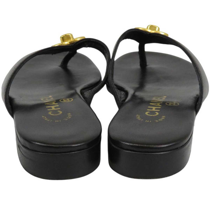 CHANEL 
COCO CC logo leather gold color metal fittings 
Coco mark turn lock flat sandals