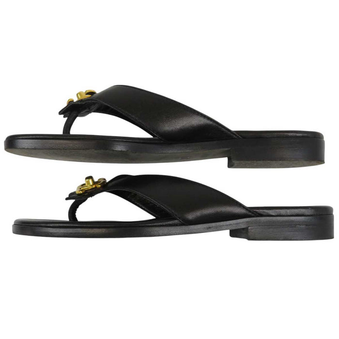 CHANEL 
COCO CC logo leather gold color metal fittings 
Coco mark turn lock flat sandals