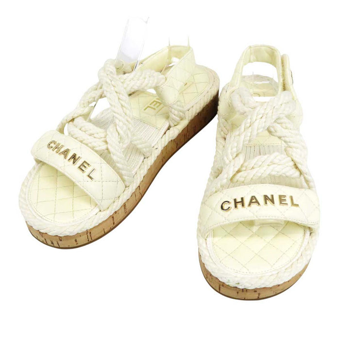 CHANEL 
COCO CC logo rope leather 
Coco mark matelassé cord sandals