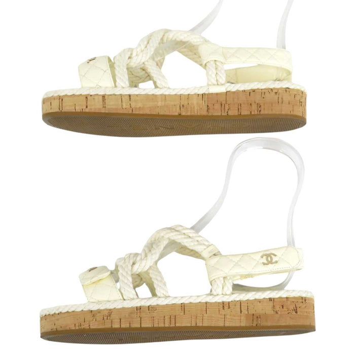 CHANEL 
COCO CC logo rope leather 
Coco mark matelassé cord sandals