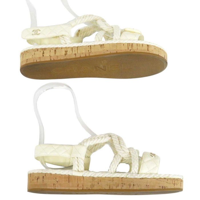 CHANEL 
COCO CC logo rope leather 
Coco mark matelassé cord sandals