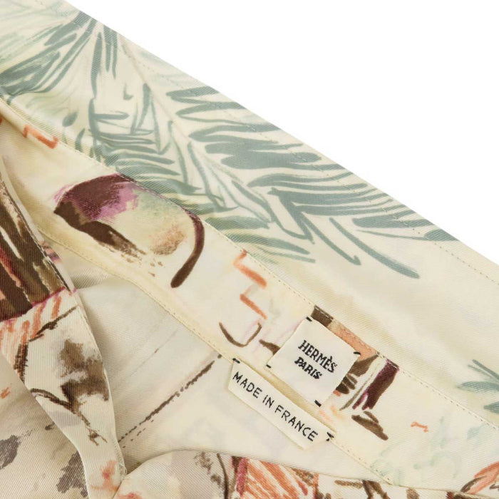 HERMES 
ヤシの木 ロゴボタン 
総柄 シルクシャツ