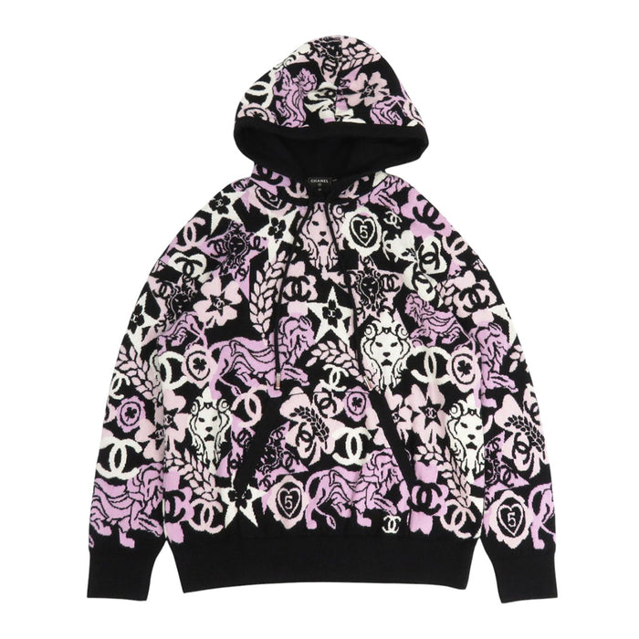 CHANEL 
COCO CC logo all-over pattern lion clover heart 5 
Coco mark cashmere knit hoodie