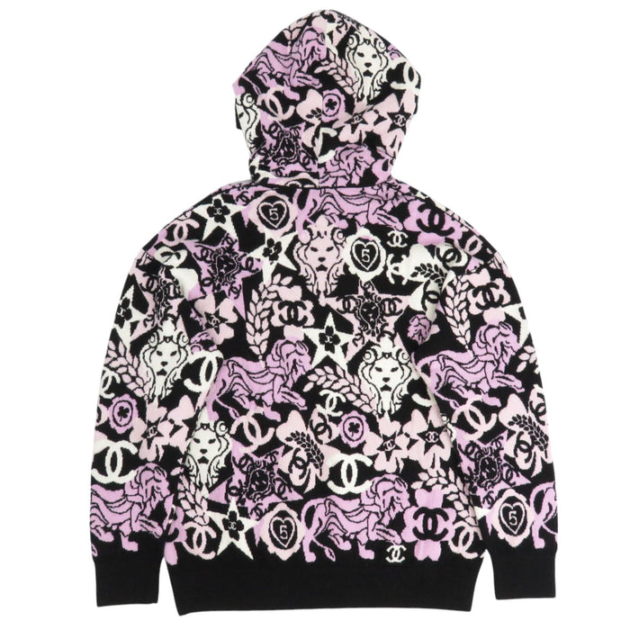 CHANEL 
COCO CC logo all-over pattern lion clover heart 5 
Coco mark cashmere knit hoodie