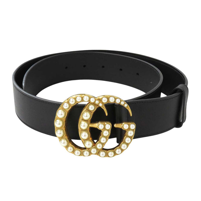 GUCCI 
フェイクパール ロゴ 
ダブルG ワイド ベルト