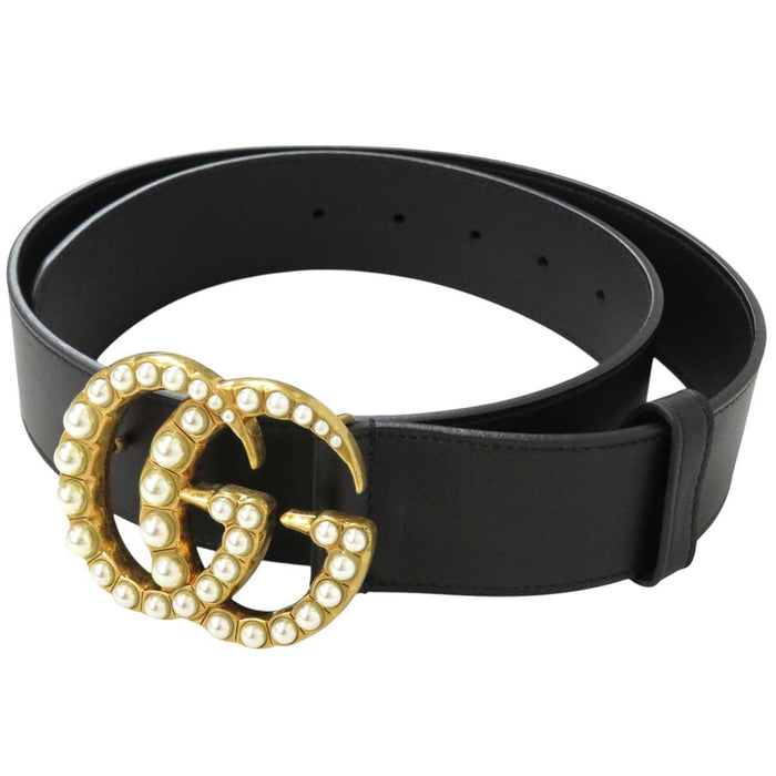 GUCCI 
フェイクパール ロゴ 
ダブルG ワイド ベルト