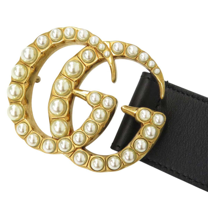 GUCCI 
フェイクパール ロゴ 
ダブルG ワイド ベルト