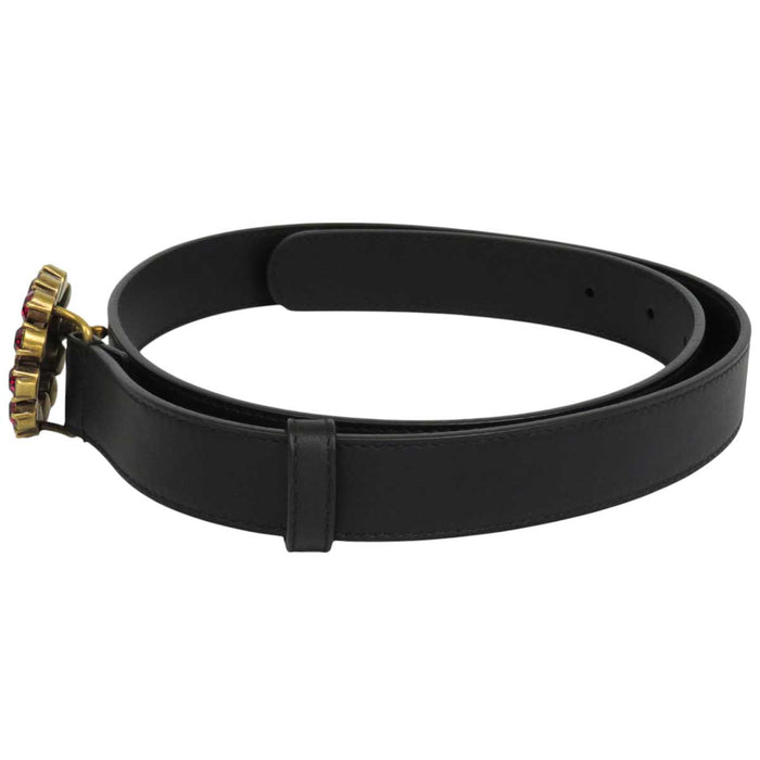 GUCCI 
ダブルG ロゴ ラインストーン レザー ゴールドカラーメタル 
GGマーモント ビジュー ベルト