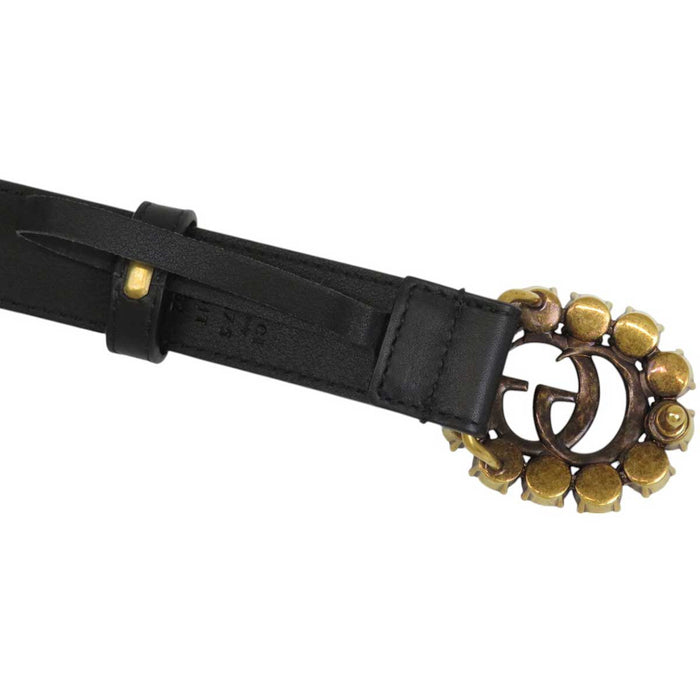 GUCCI 
ダブルG ロゴ ラインストーン レザー ゴールドカラーメタル 
GGマーモント ビジュー ベルト