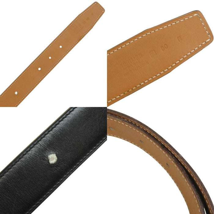 HERMES
□K刻印 H皮帶 標誌 銀色金屬
H條紋 釦頭 皮革 雙面皮帶 32MM