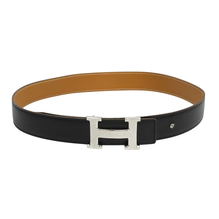 HERMES
□K刻印 H皮帶 標誌 銀色金屬
H條紋 釦頭 皮革 雙面皮帶 32MM