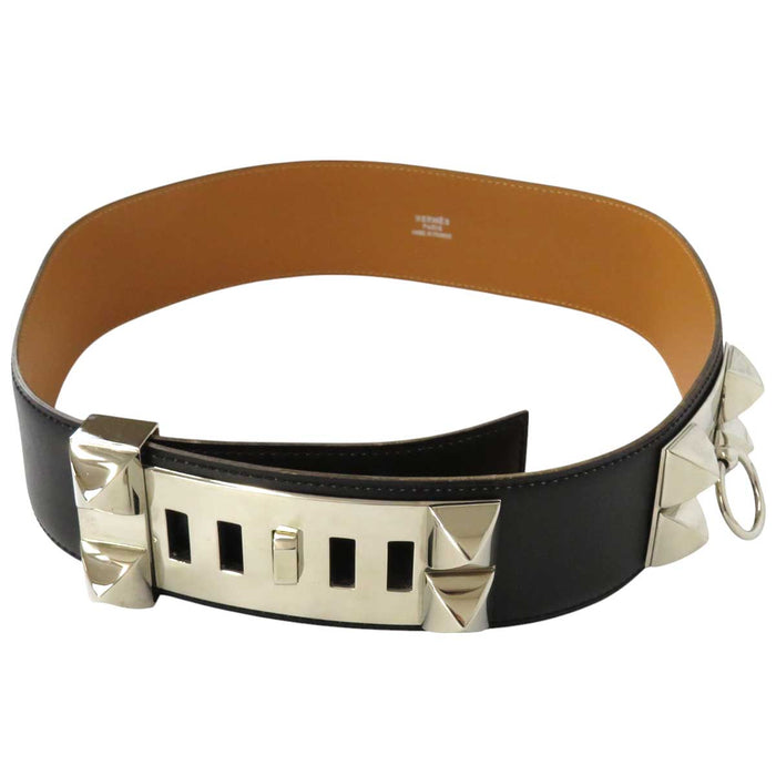 HERMES 
◯Z Engraving Silver Plated Metal 
Collier de Chien Belt