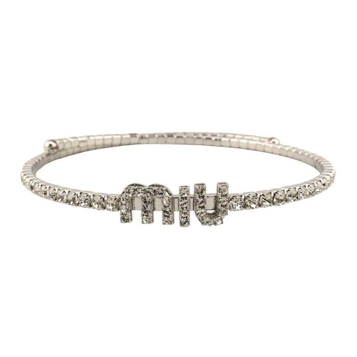 MIUMIU 
Rhinestone Silver Color Metal 
Logo Stone Choker