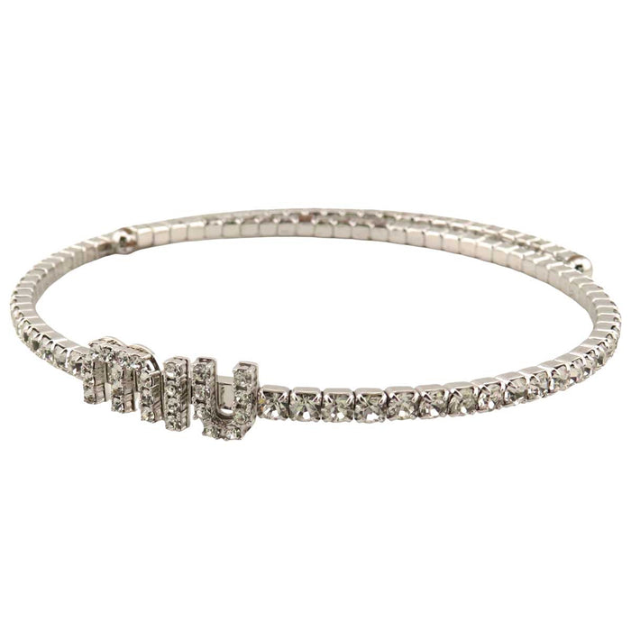 MIUMIU 
Rhinestone Silver Color Metal 
Logo Stone Choker