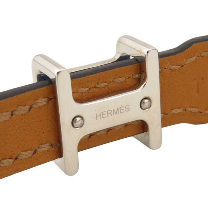 HERMES 
K刻印 25年製 ドゥブルトゥール シルバーカラーメタル 
トレンチ レザー ブレスレット