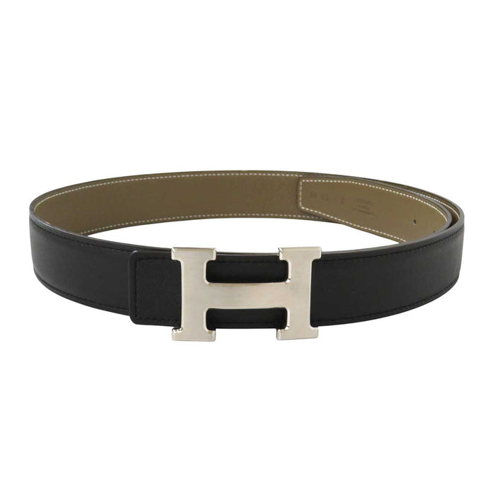 HERMES
□R Engraving Logo Silver-Plated Metal
H Buckle Reversible Leather Belt 32MM