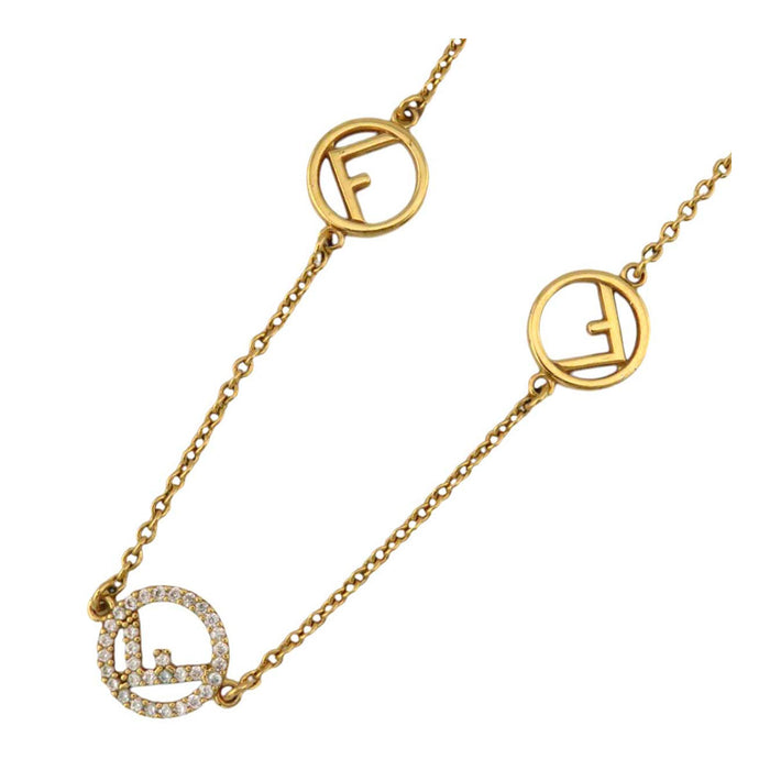 FENDI 
ラインストーン ゴールドカラーメタル 
エフ イズ ロゴ ネックレス