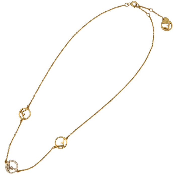 FENDI 
ラインストーン ゴールドカラーメタル 
エフ イズ ロゴ ネックレス