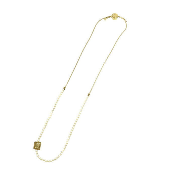 MIUMIU 
ゴールドカラーメタル 
ロゴプレート フェイクパール ネックレス