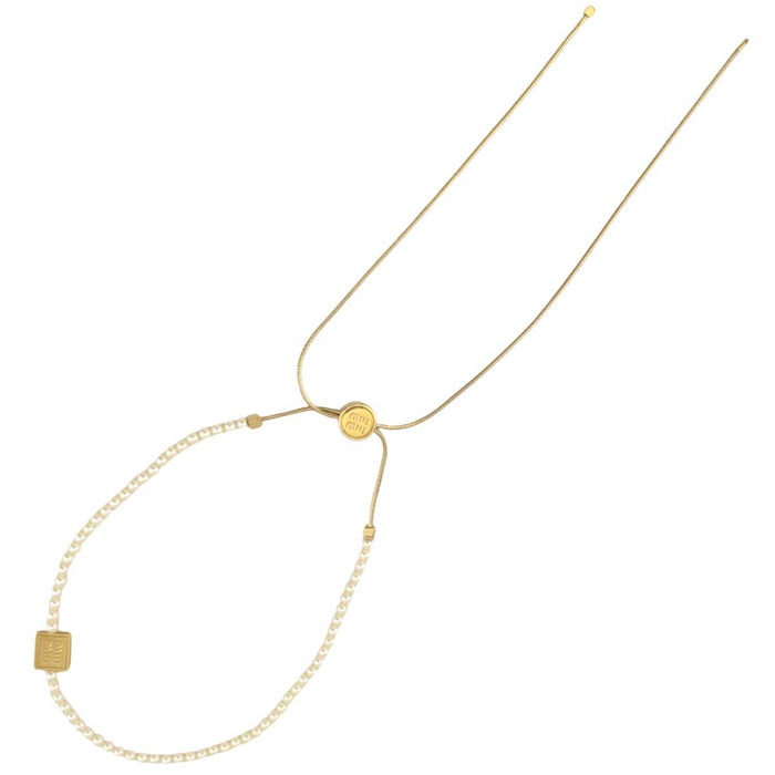 MIUMIU 
Gold Color Metal 
Logo Plate Fake Pearl Necklace