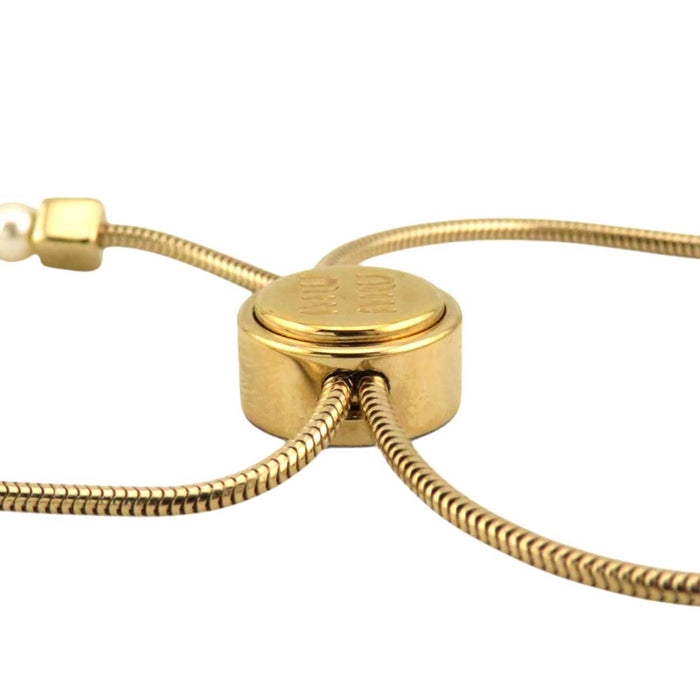 MIUMIU 
Gold Color Metal 
Logo Plate Fake Pearl Necklace