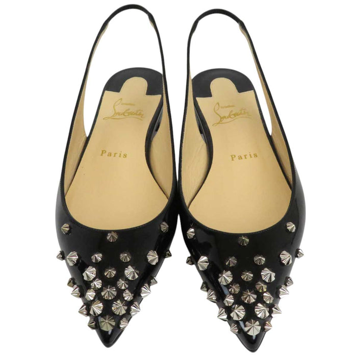 Christian Louboutin 
スタッズ スリング バック パテント 
DRAMA SLING スパイク フラット パンプス