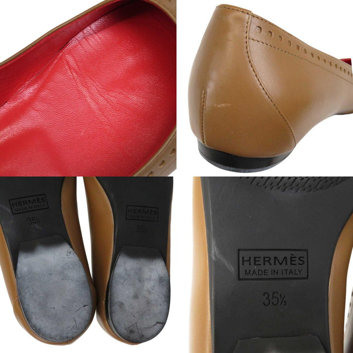 HERMES 
ラウンドトゥ レザー 
フラット パンプス
