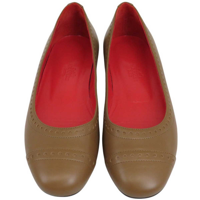 HERMES 
ラウンドトゥ レザー 
フラット パンプス